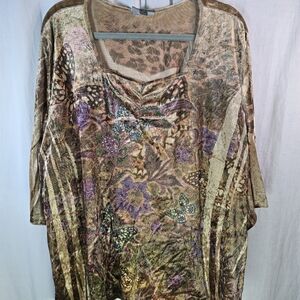 Essentials Womens 3/4 Wide Sleeve Pullover Top Size 3X Multicolored